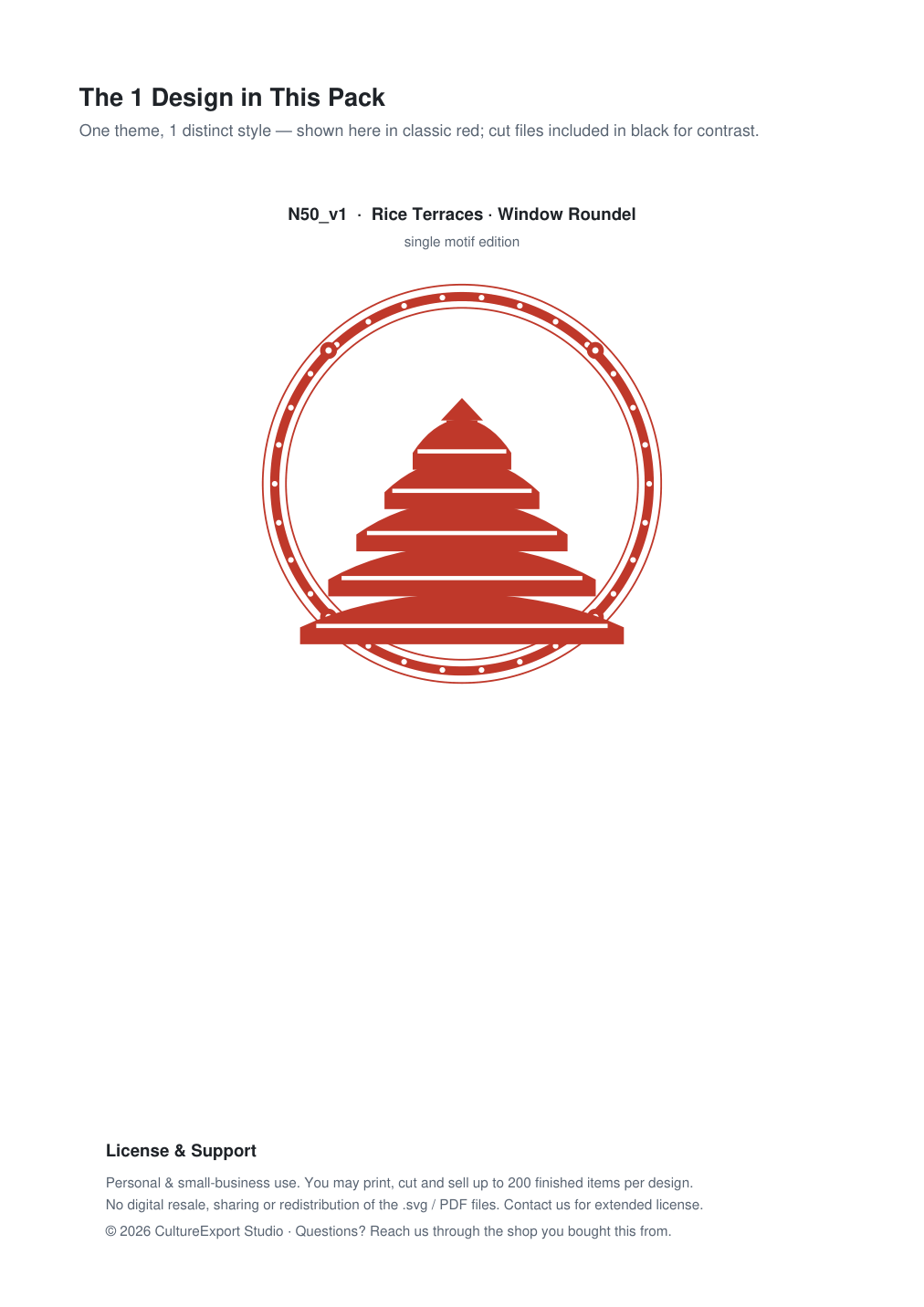 Rice Terraces Window Roundel Paper Cut - Free SVG + PDF Pack - design