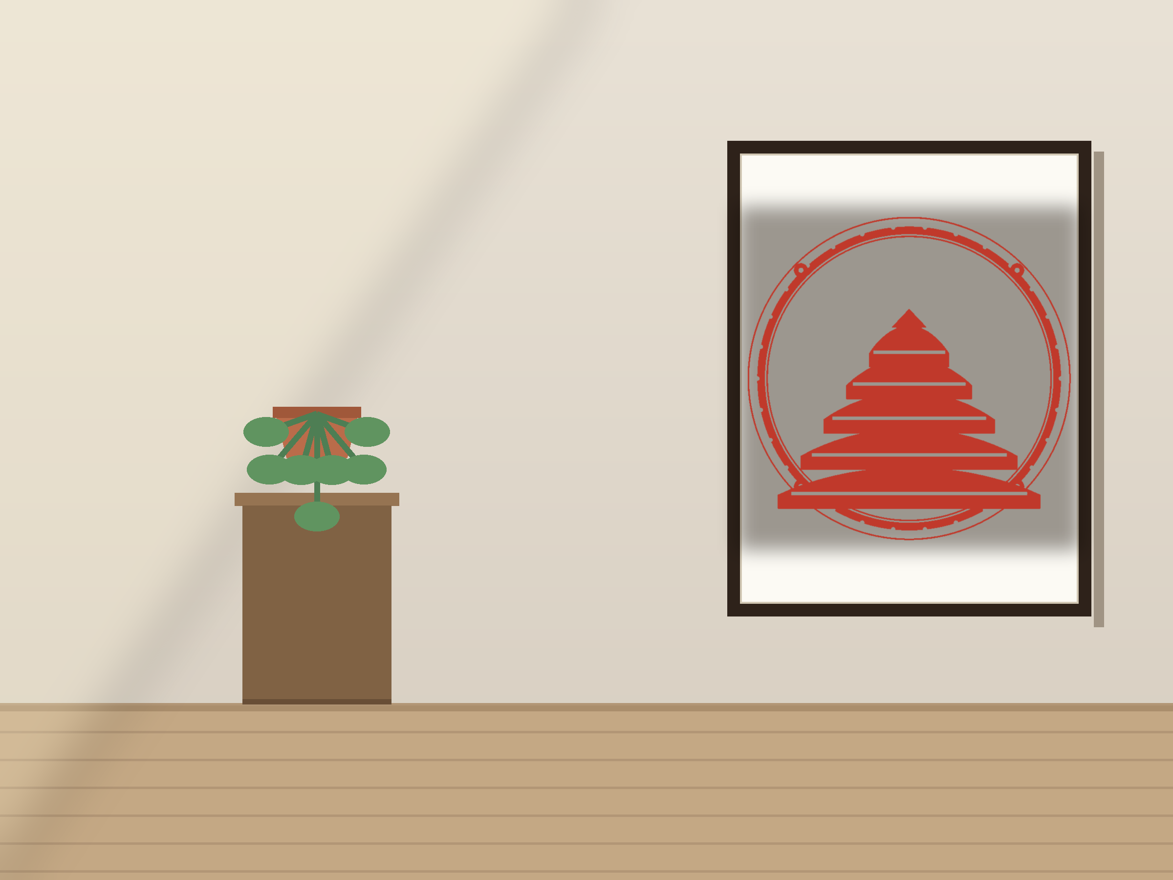Rice Terraces Window Roundel Paper Cut - Free SVG + PDF Pack - on a desk