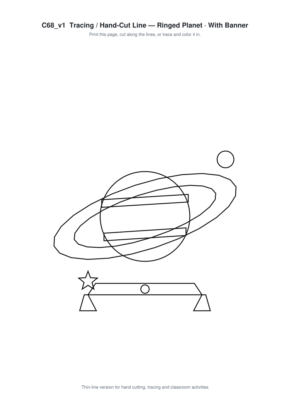 Ringed Planet Banner Paper Cut - Free SVG + PDF Pack - line art