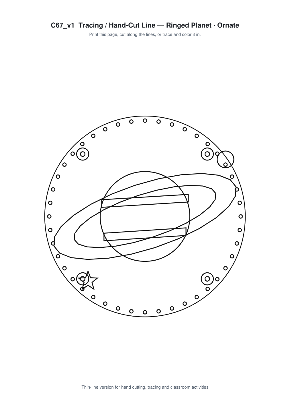 Ringed Planet Ornate Paper Cut Panel - Free SVG + PDF Pack - line art