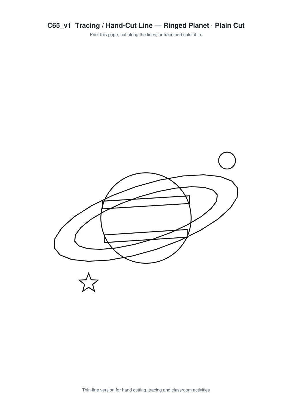 Ringed Planet Paper Cut Template - Free SVG + PDF Pack - line art