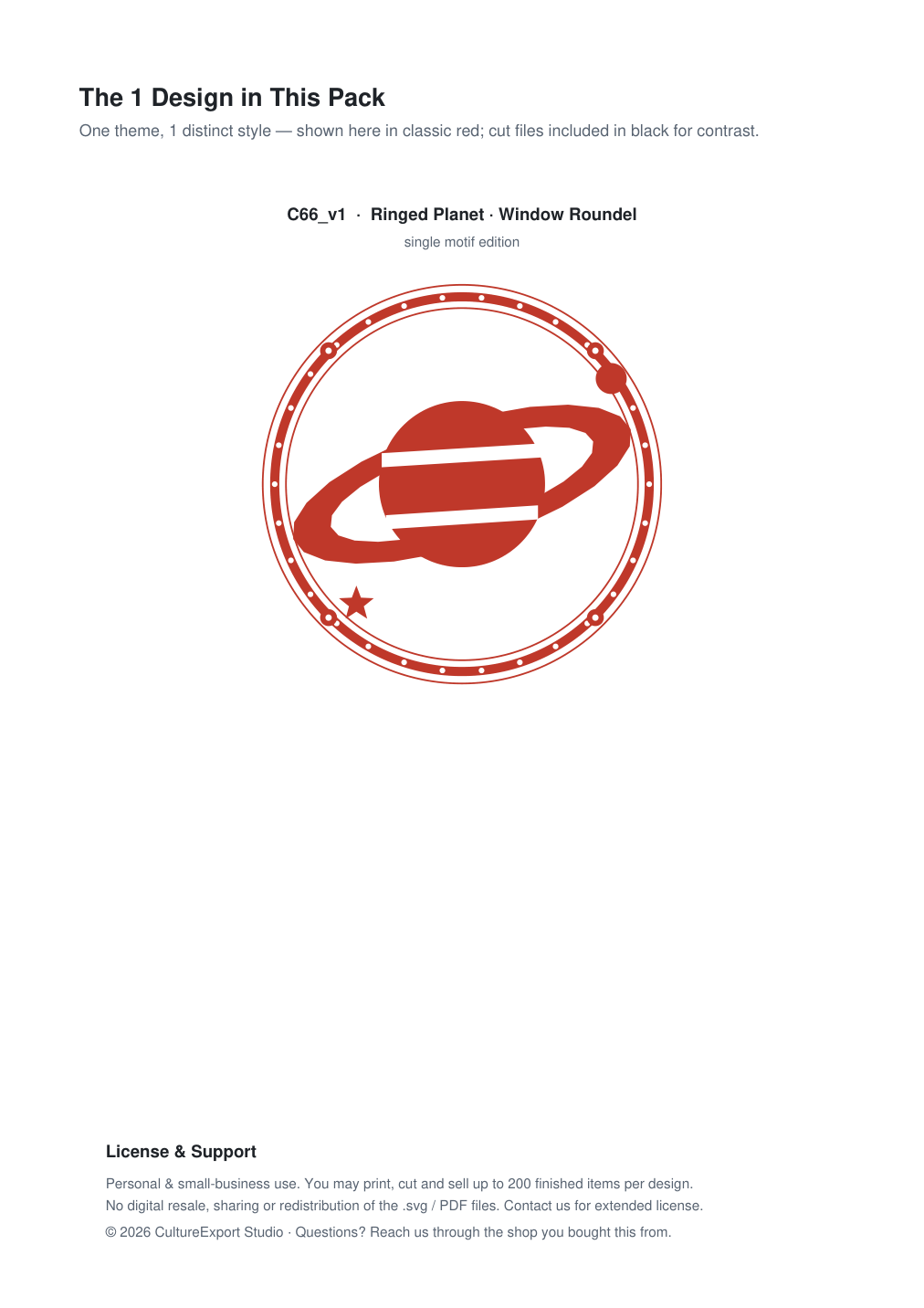 Ringed Planet Window Roundel Paper Cut - Free SVG + PDF Pack - design