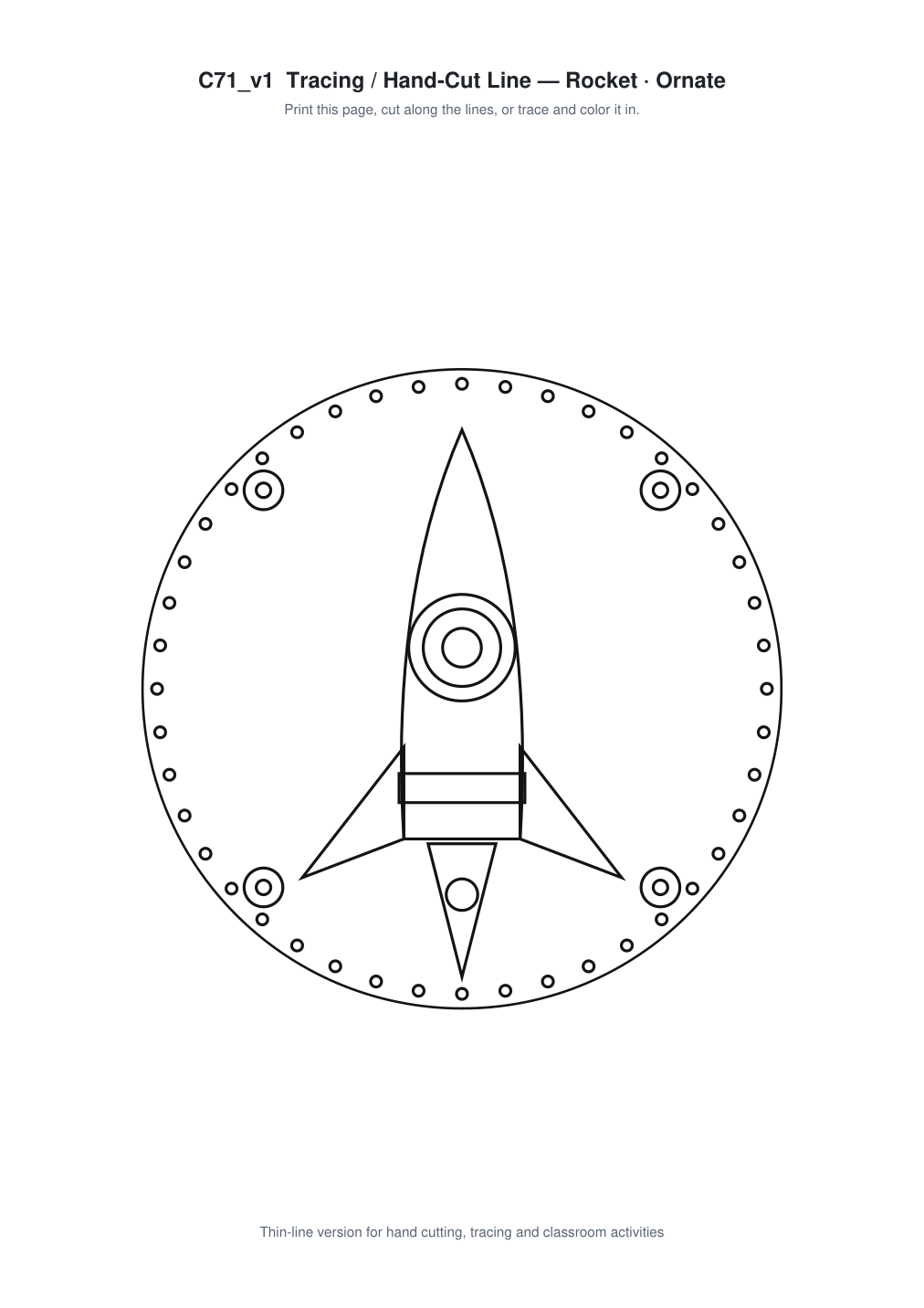 Rocket Ornate Paper Cut Panel - Free SVG + PDF Pack - line art