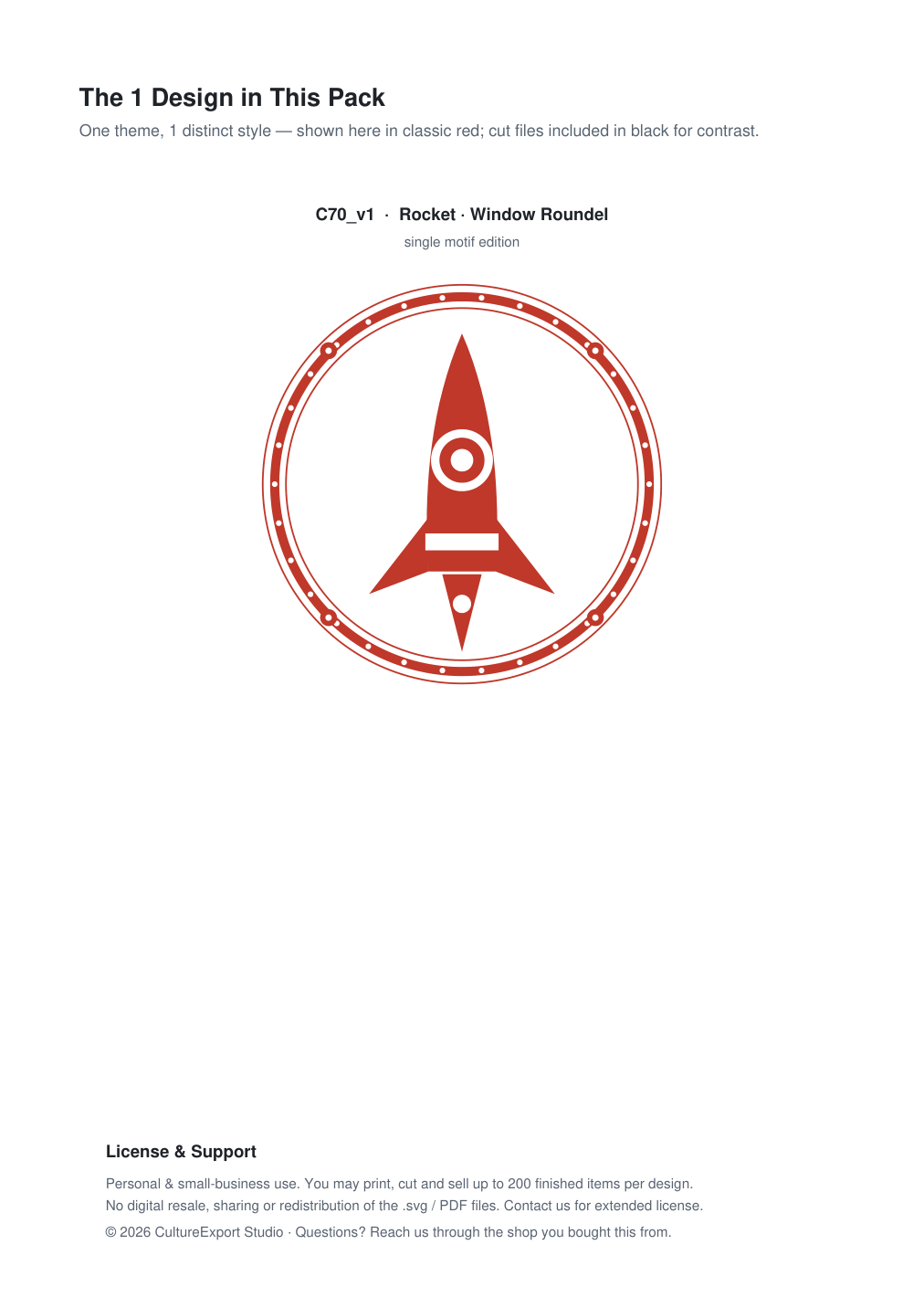 Rocket Window Roundel Paper Cut - Free SVG + PDF Pack - design