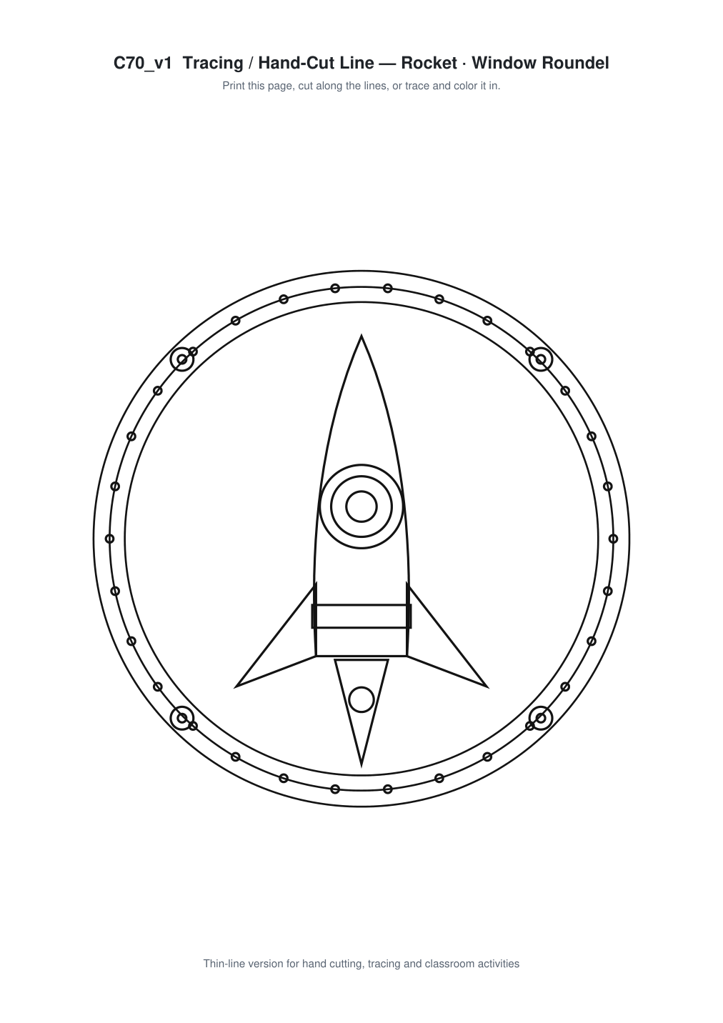 Rocket Window Roundel Paper Cut - Free SVG + PDF Pack - line art