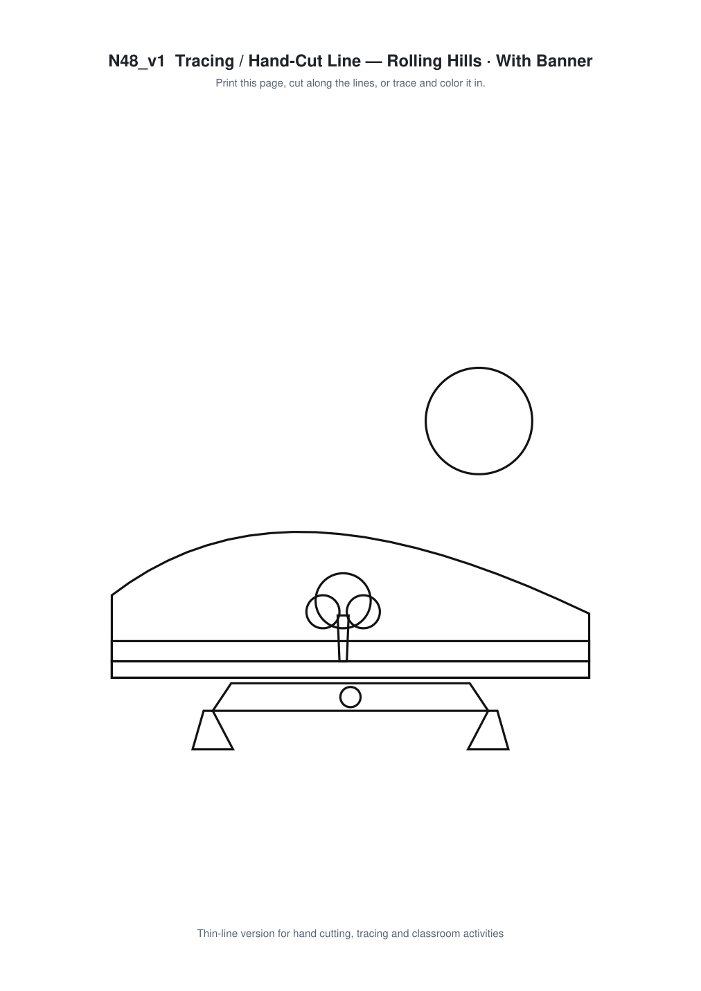 Rolling Hills Banner Paper Cut - Free SVG + PDF Pack - line art