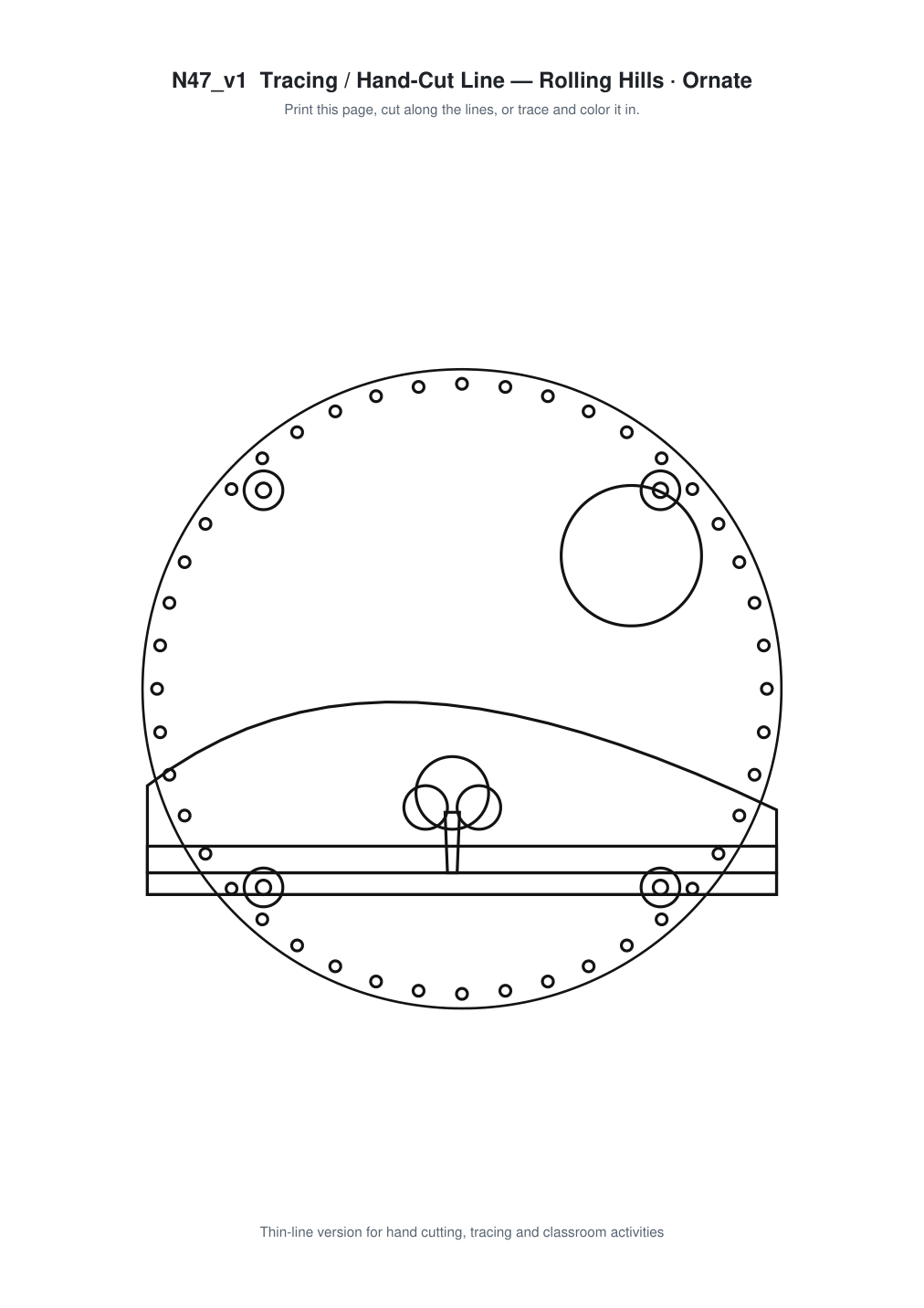 Rolling Hills Ornate Paper Cut Panel - Free SVG + PDF Pack - line art