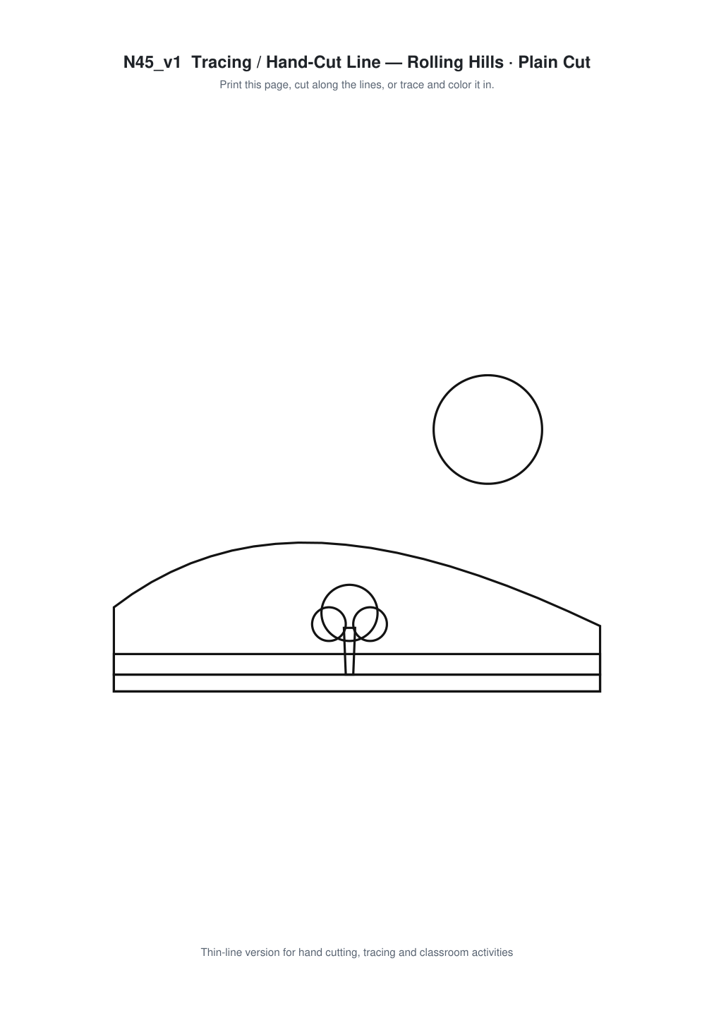 Rolling Hills Paper Cut Template - Free SVG + PDF Pack - line art