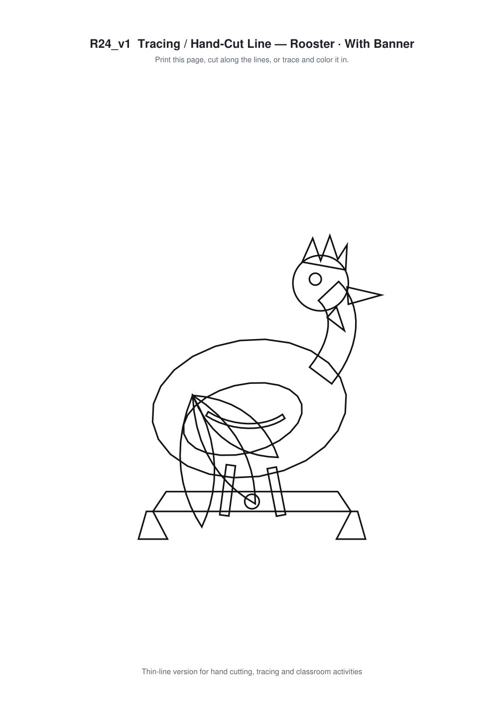 Rooster Banner Paper Cut - Free SVG + PDF Pack - line art