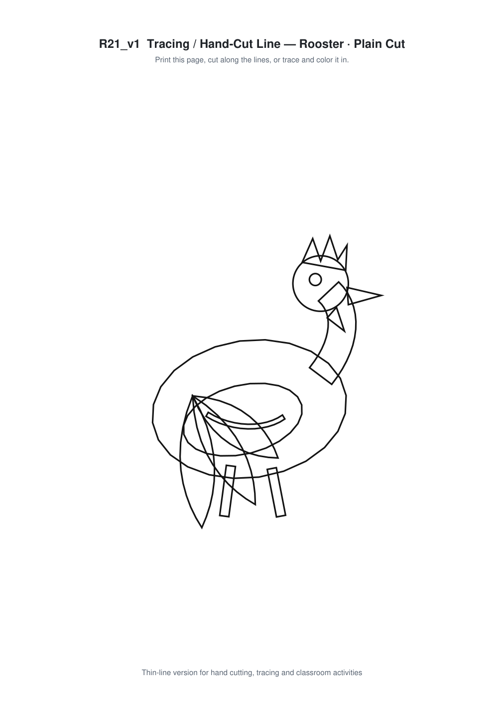 Rooster Paper Cut Template - Free SVG + PDF Pack - line art