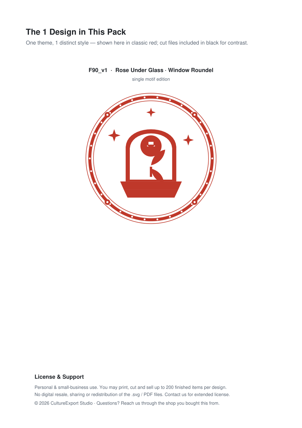 Rose Under Glass Window Roundel Paper Cut - Free SVG + PDF Pack - design