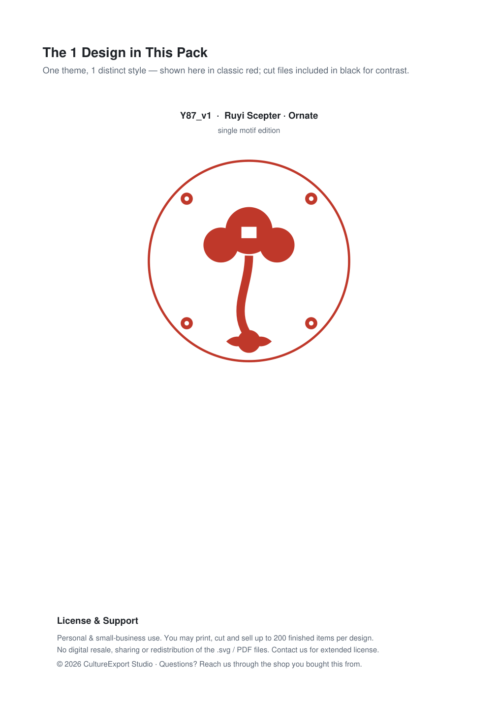Ruyi Scepter Ornate Paper Cut Panel - Free SVG + PDF Pack - design