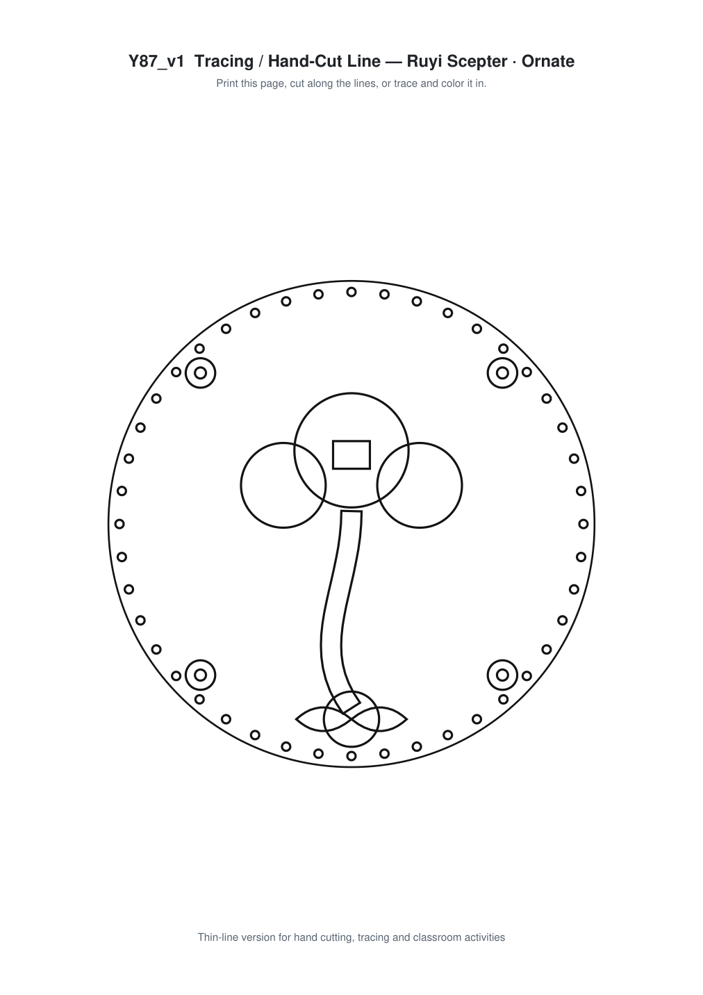 Ruyi Scepter Ornate Paper Cut Panel - Free SVG + PDF Pack - line art