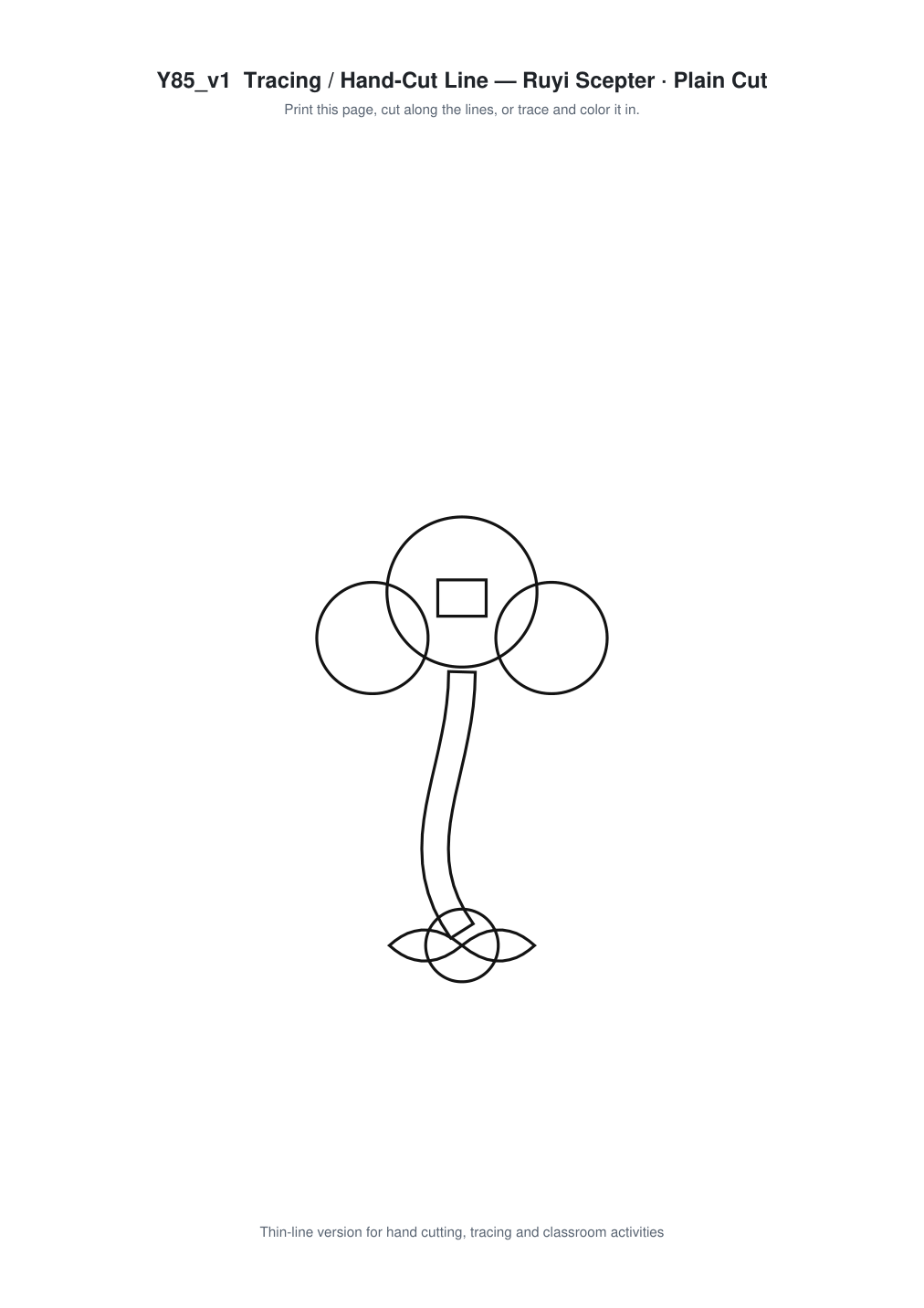 Ruyi Scepter Paper Cut Template - Free SVG + PDF Pack - line art