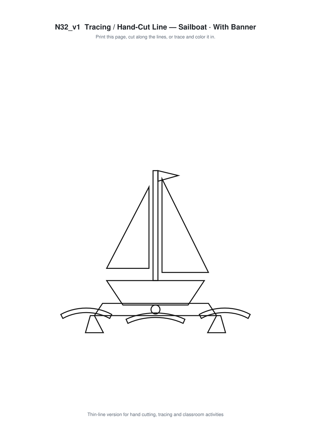 Sailboat Banner Paper Cut - Free SVG + PDF Pack - line art