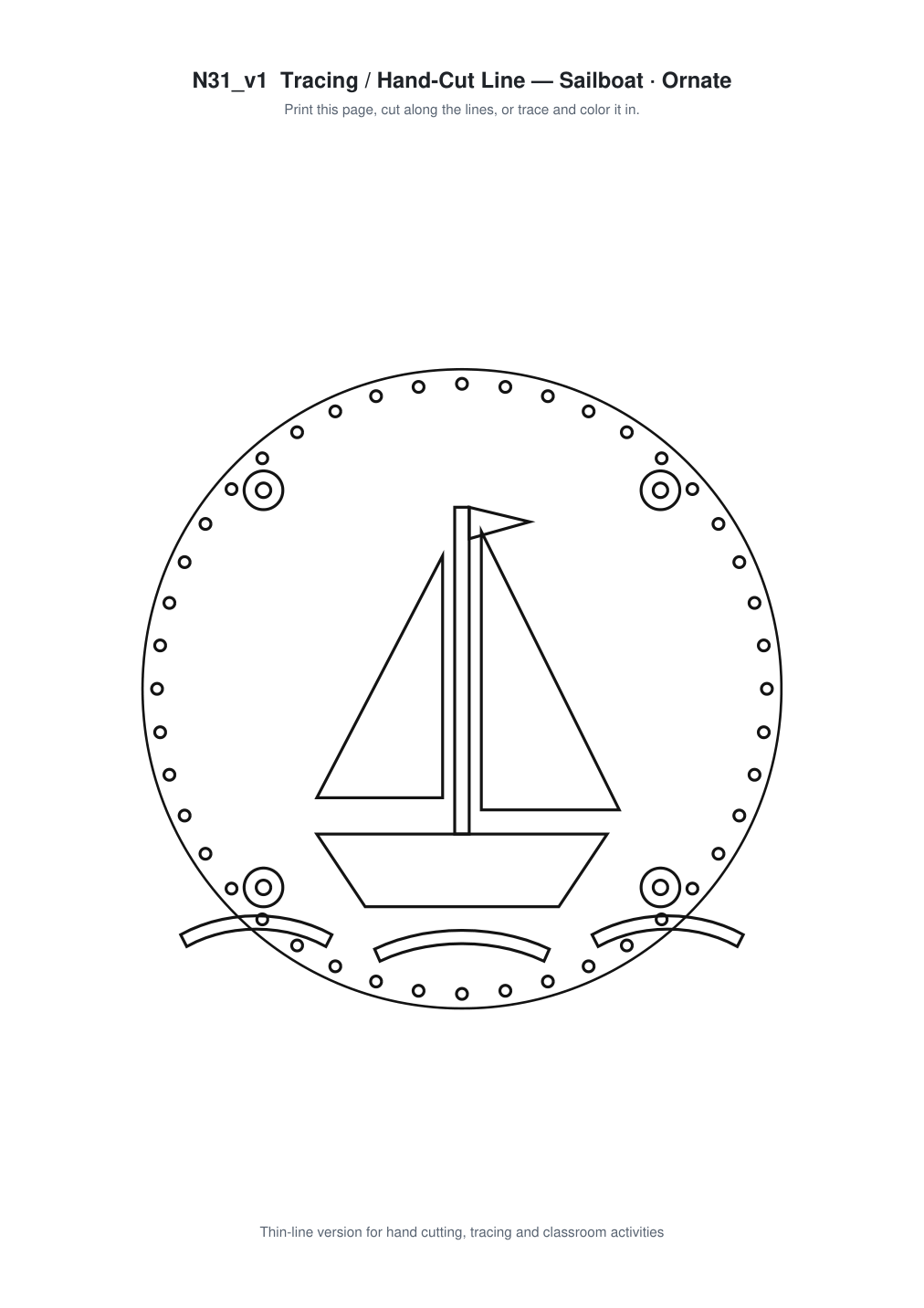 Sailboat Ornate Paper Cut Panel - Free SVG + PDF Pack - line art