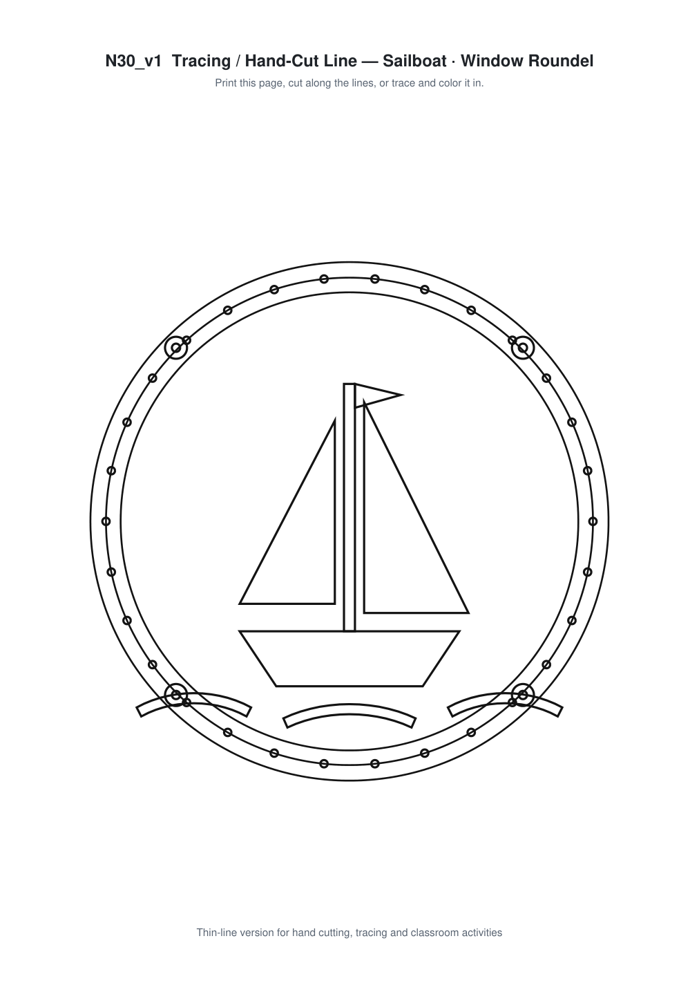 Sailboat Window Roundel Paper Cut - Free SVG + PDF Pack - line art