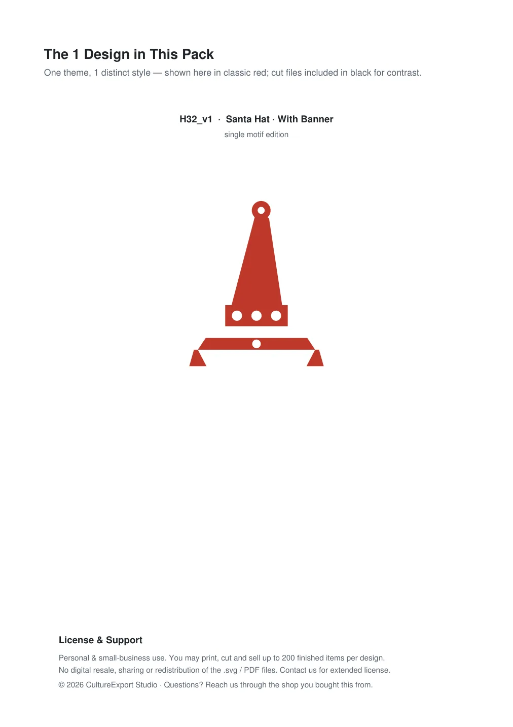 Santa Hat Banner Paper Cut - Free SVG + PDF Pack - design