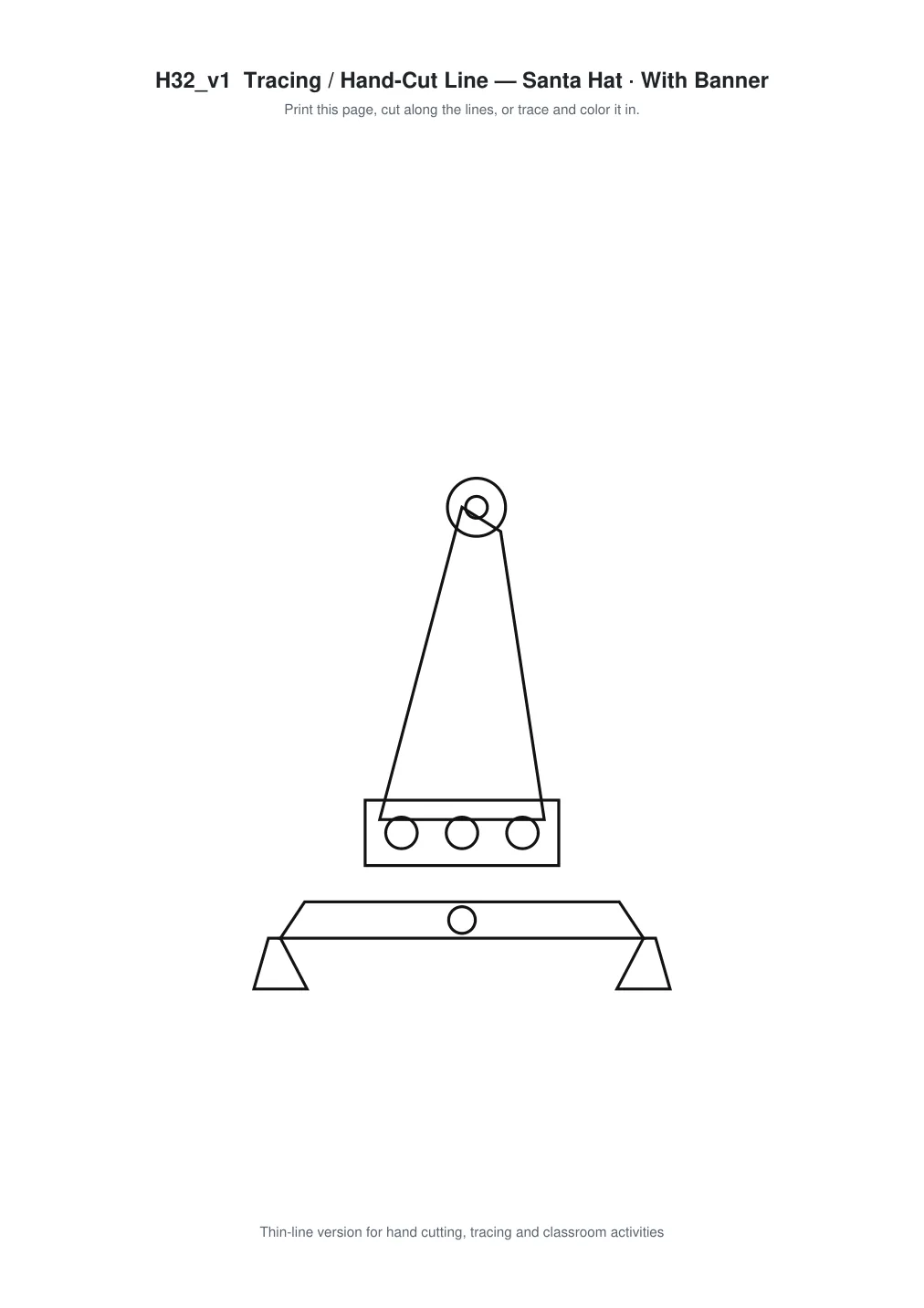 Santa Hat Banner Paper Cut - Free SVG + PDF Pack - line art