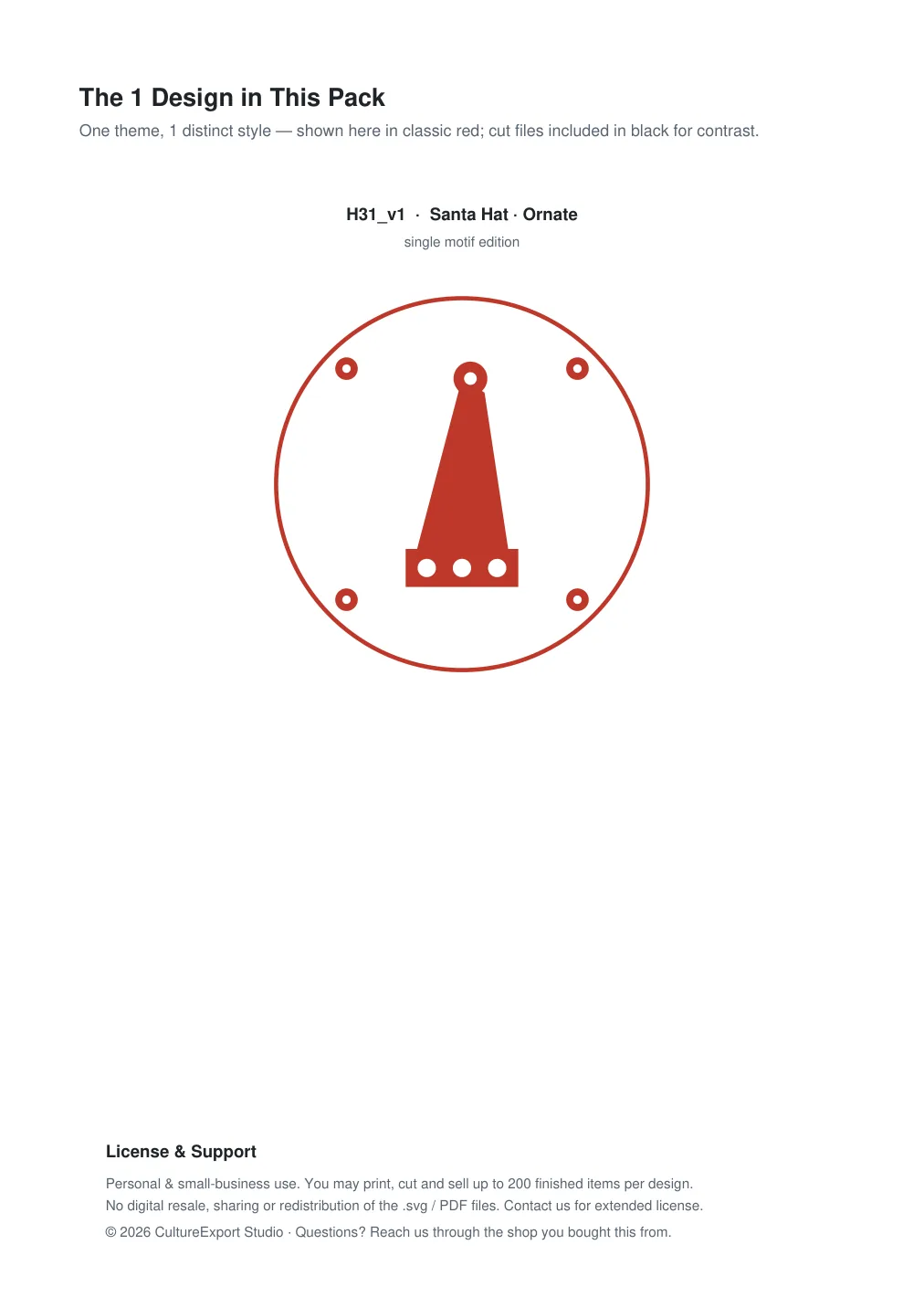 Santa Hat Ornate Paper Cut Panel - Free SVG + PDF Pack - design