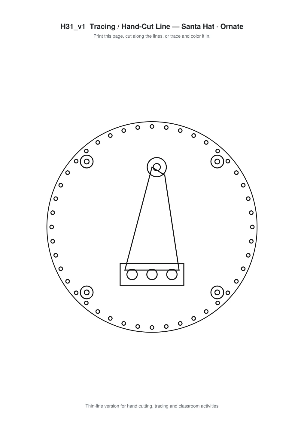 Santa Hat Ornate Paper Cut Panel - Free SVG + PDF Pack - line art
