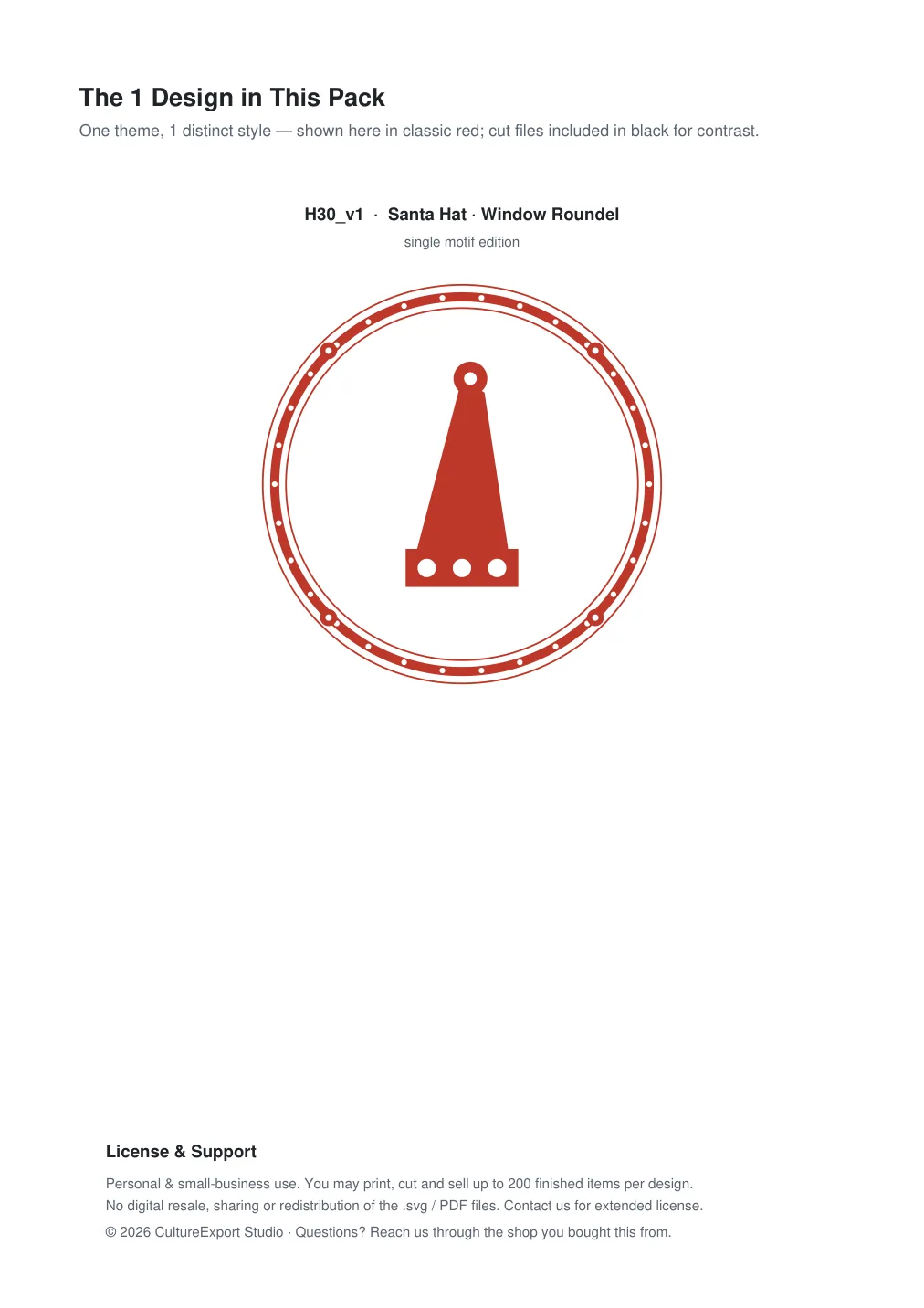 Santa Hat Window Roundel Paper Cut - Free SVG + PDF Pack - design