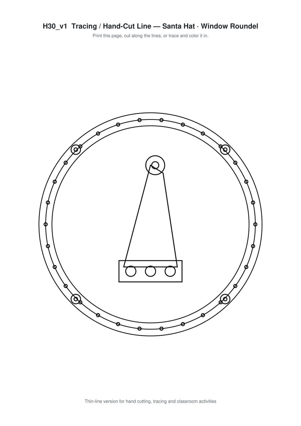 Santa Hat Window Roundel Paper Cut - Free SVG + PDF Pack - line art