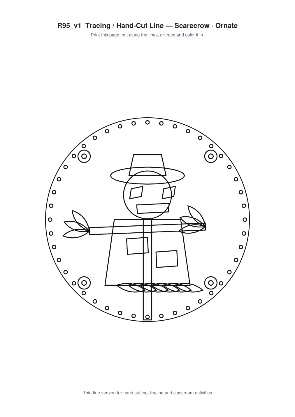 Scarecrow Ornate Paper Cut Panel - Free SVG + PDF Pack - line art