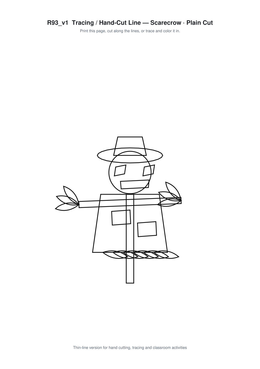 Scarecrow Paper Cut Template - Free SVG + PDF Pack - line art
