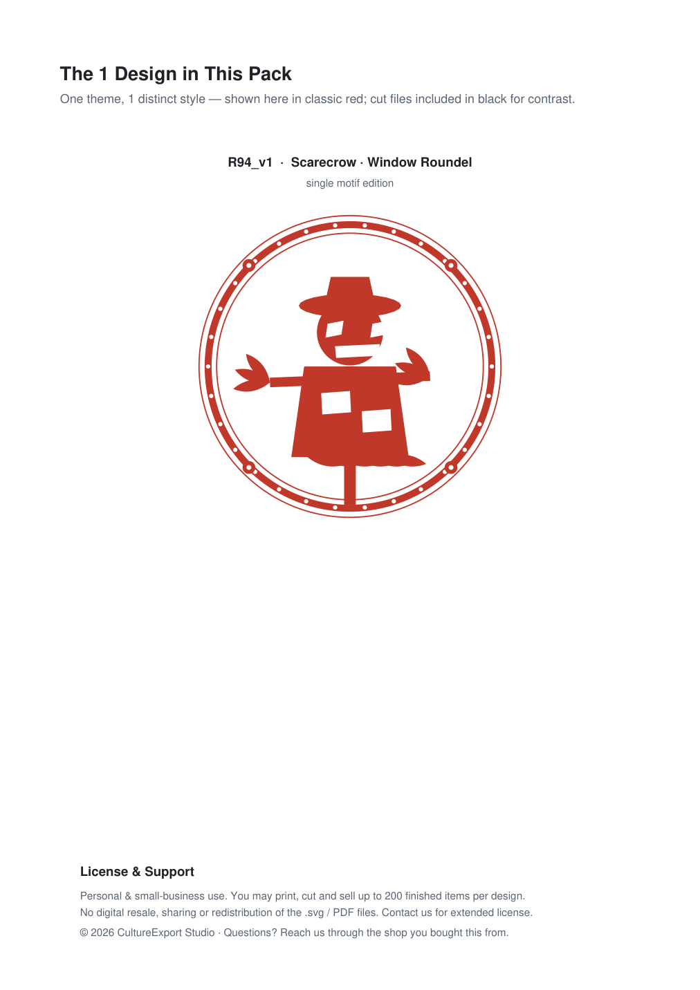 Scarecrow Window Roundel Paper Cut - Free SVG + PDF Pack - design