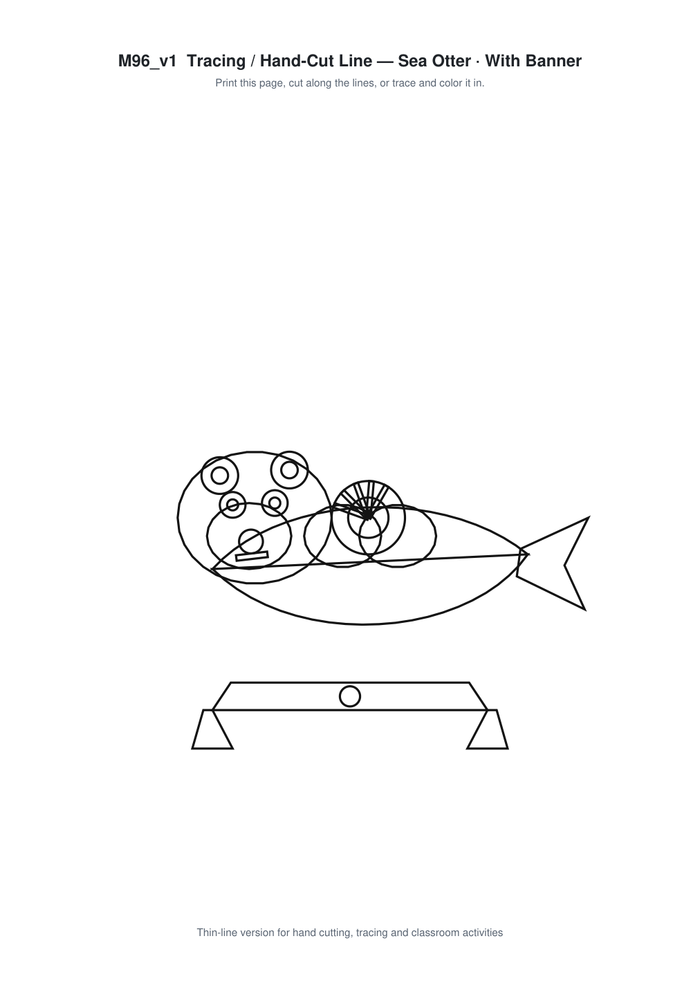 Sea Otter Banner Paper Cut - Free SVG + PDF Pack - line art