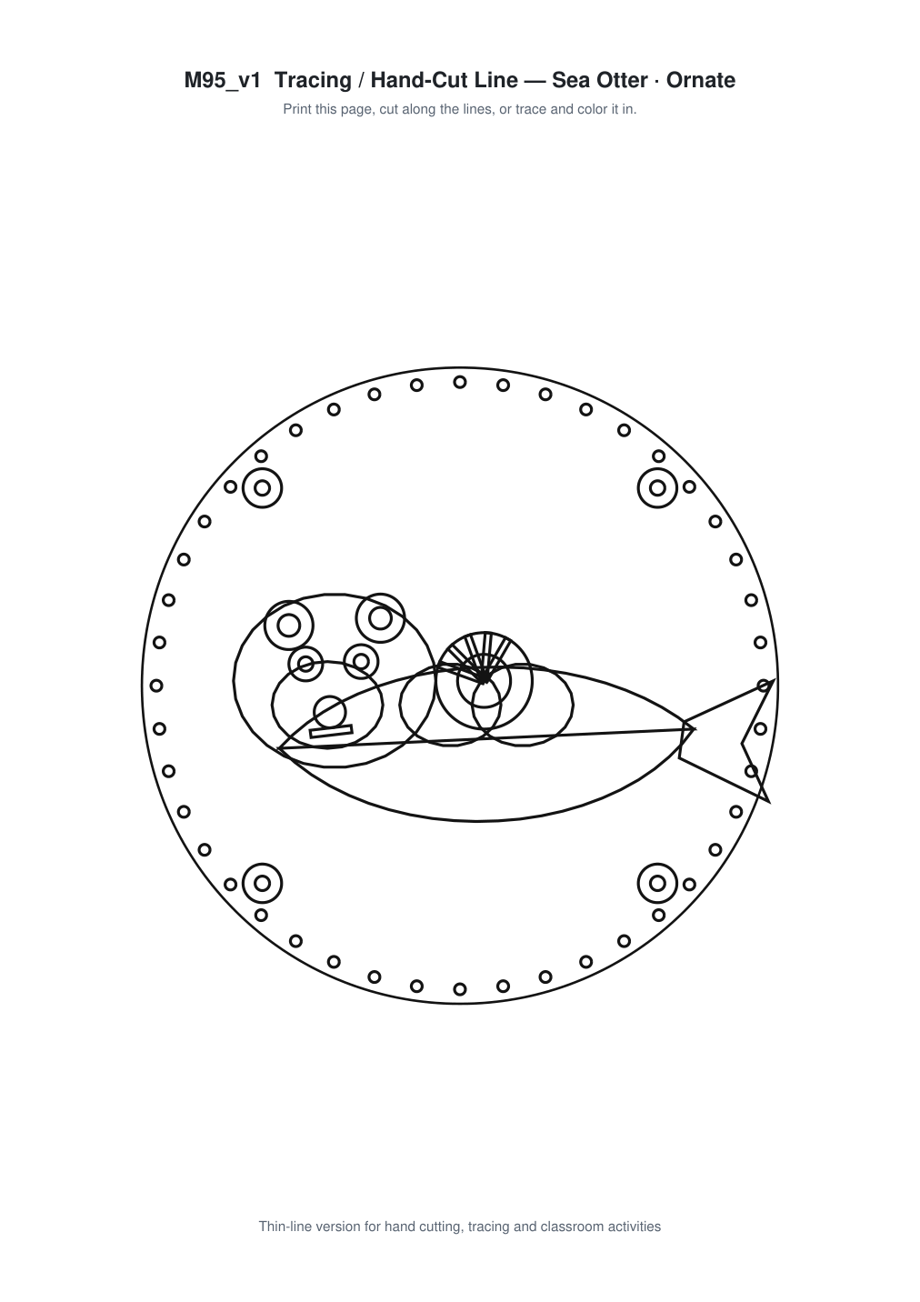 Sea Otter Ornate Paper Cut Panel - Free SVG + PDF Pack - line art