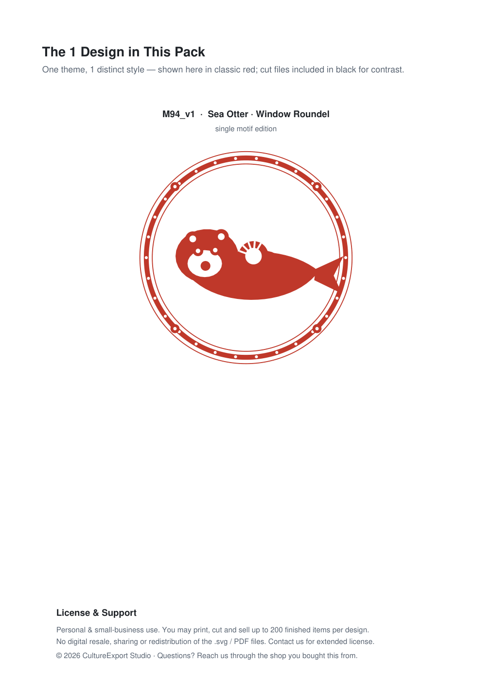 Sea Otter Window Roundel Paper Cut - Free SVG + PDF Pack - design