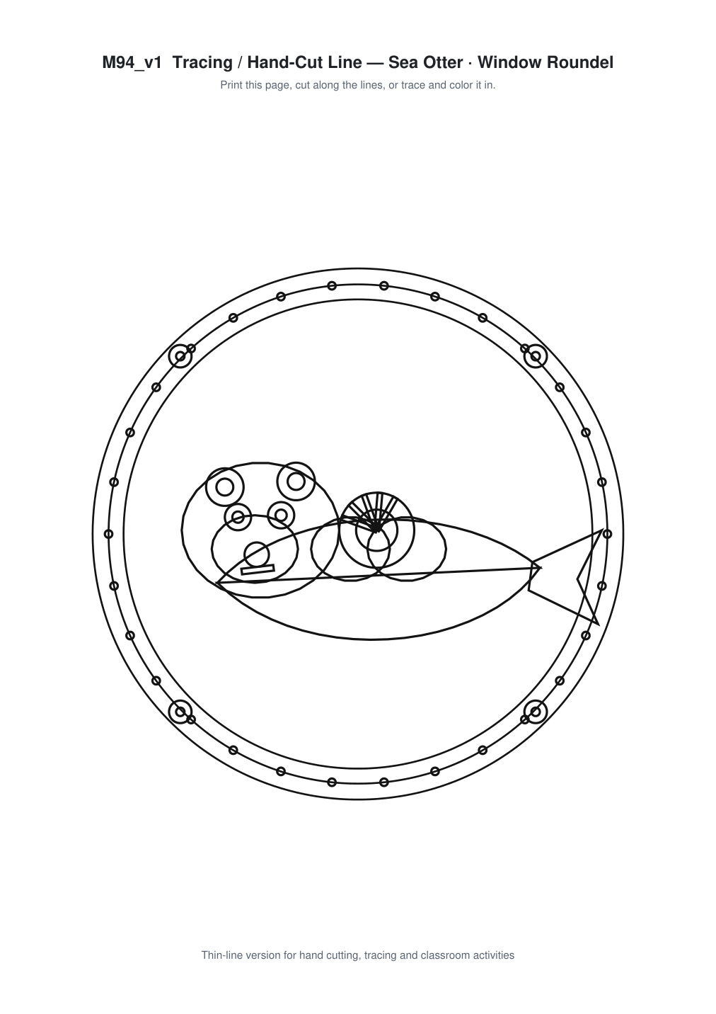 Sea Otter Window Roundel Paper Cut - Free SVG + PDF Pack - line art