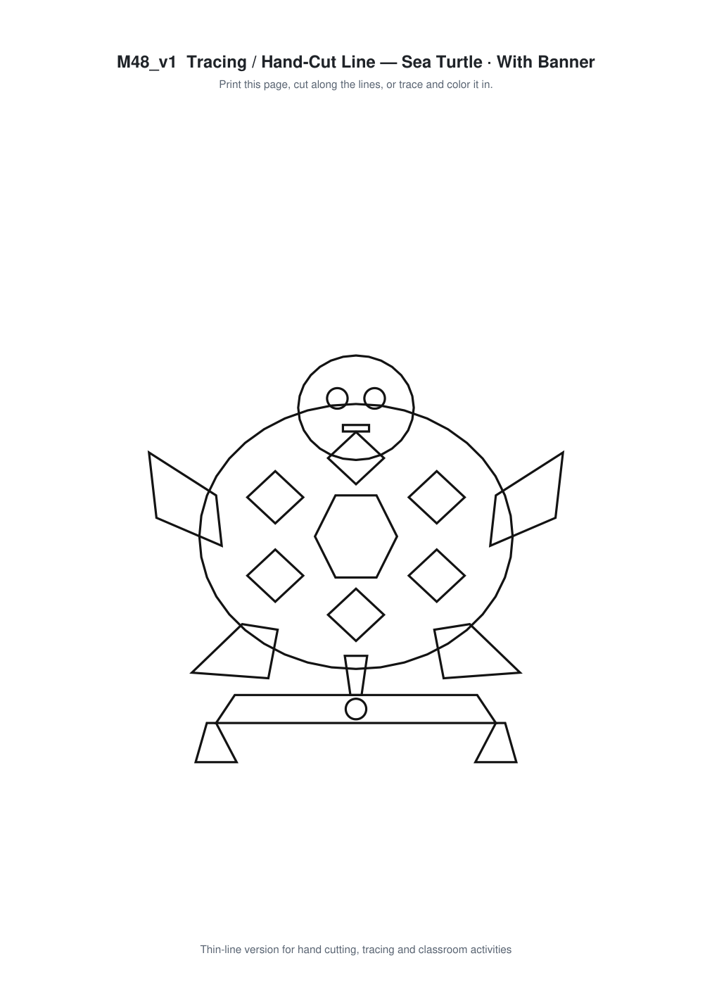 Sea Turtle Banner Paper Cut - Free SVG + PDF Pack - line art