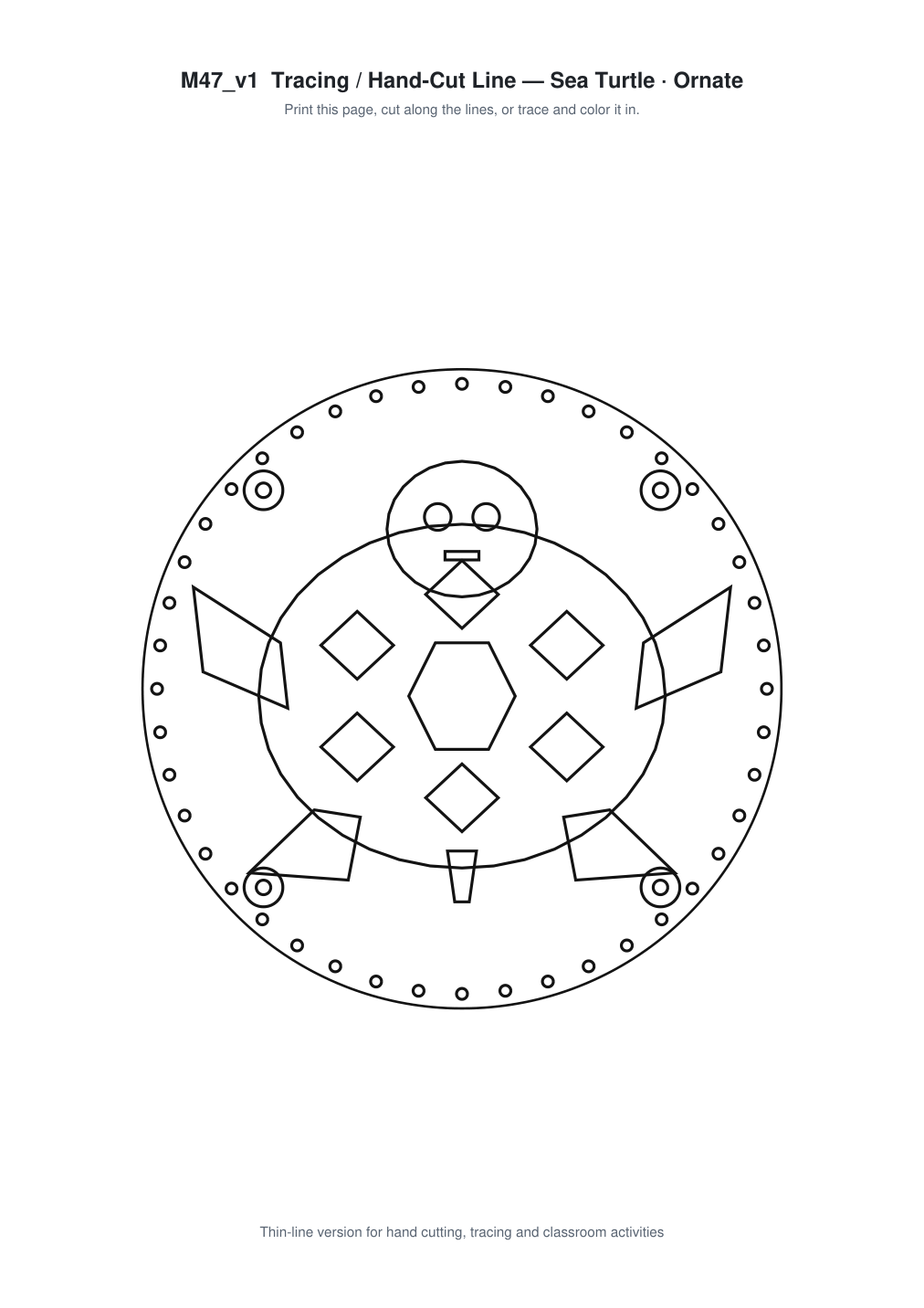 Sea Turtle Ornate Paper Cut Panel - Free SVG + PDF Pack - line art