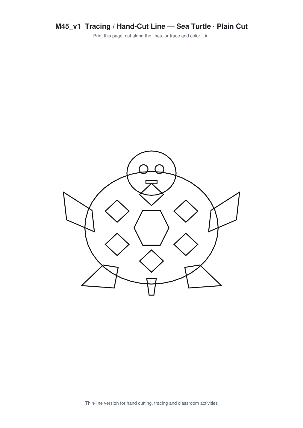 Sea Turtle Paper Cut Template - Free SVG + PDF Pack - line art