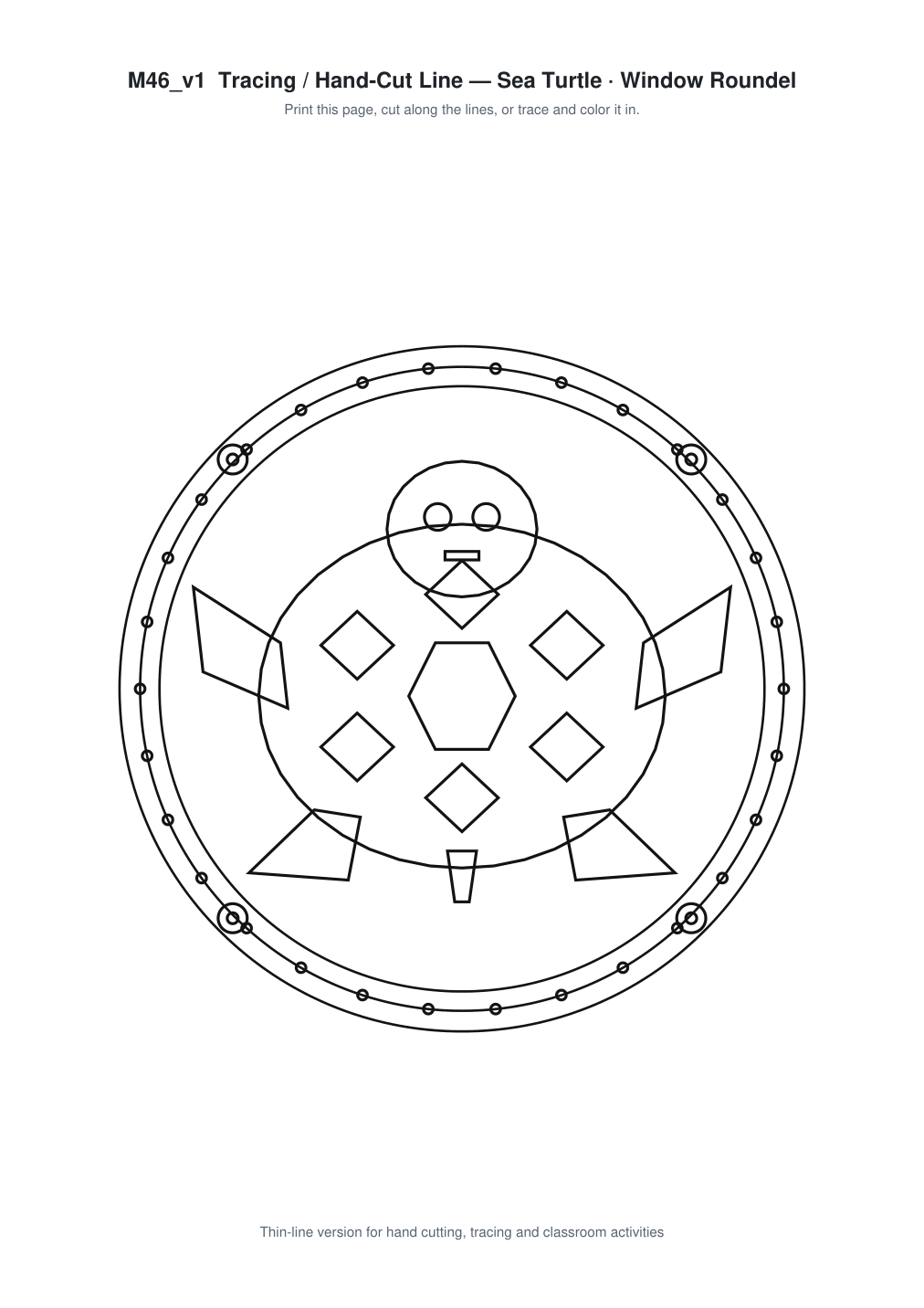 Sea Turtle Window Roundel Paper Cut - Free SVG + PDF Pack - line art