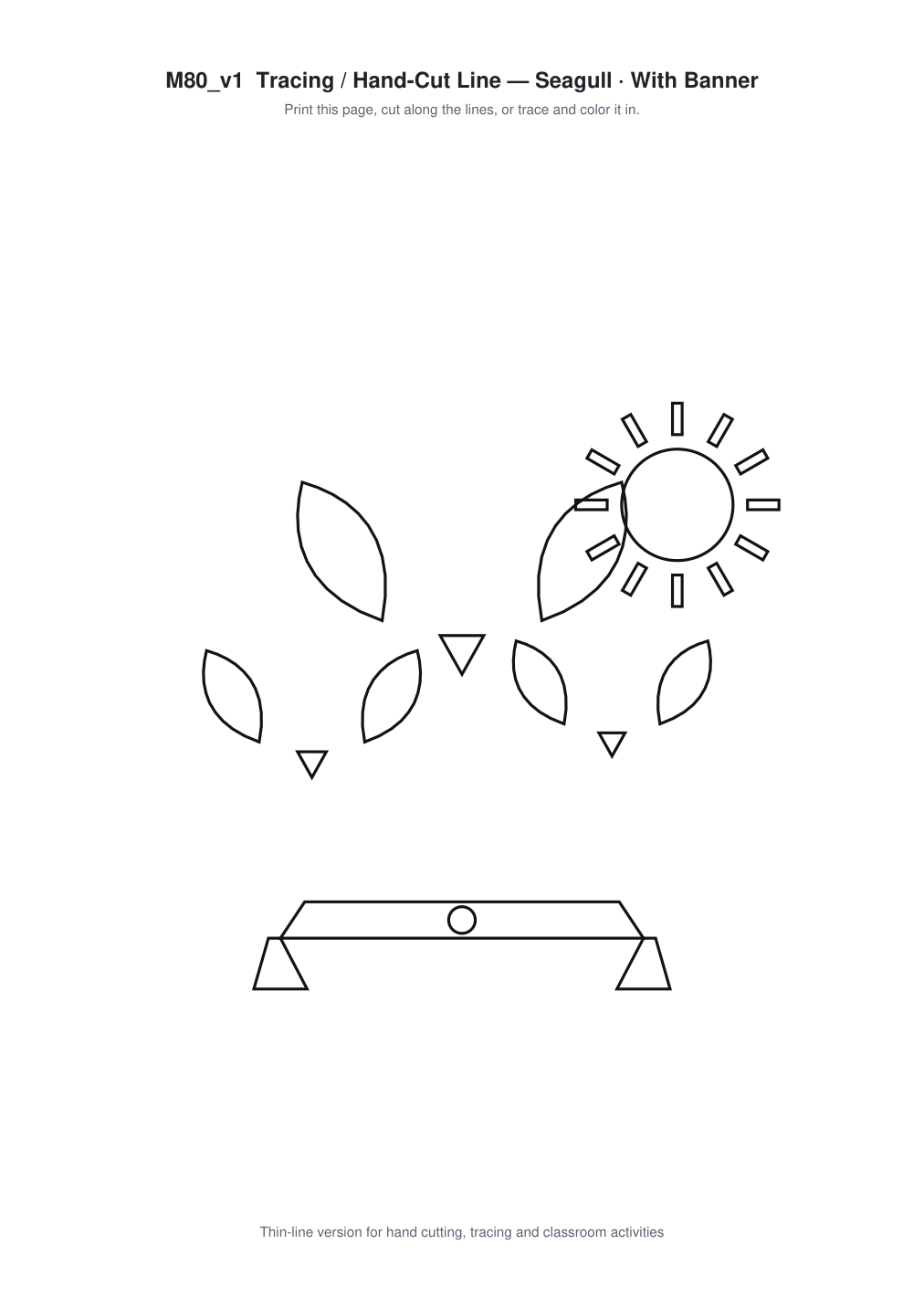 Seagull Banner Paper Cut - Free SVG + PDF Pack - line art
