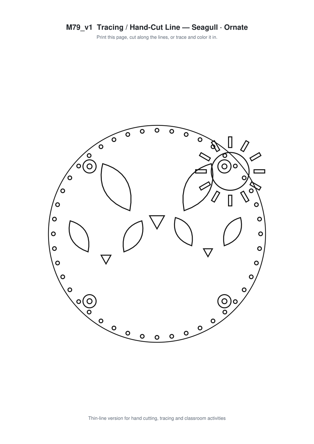 Seagull Ornate Paper Cut Panel - Free SVG + PDF Pack - line art