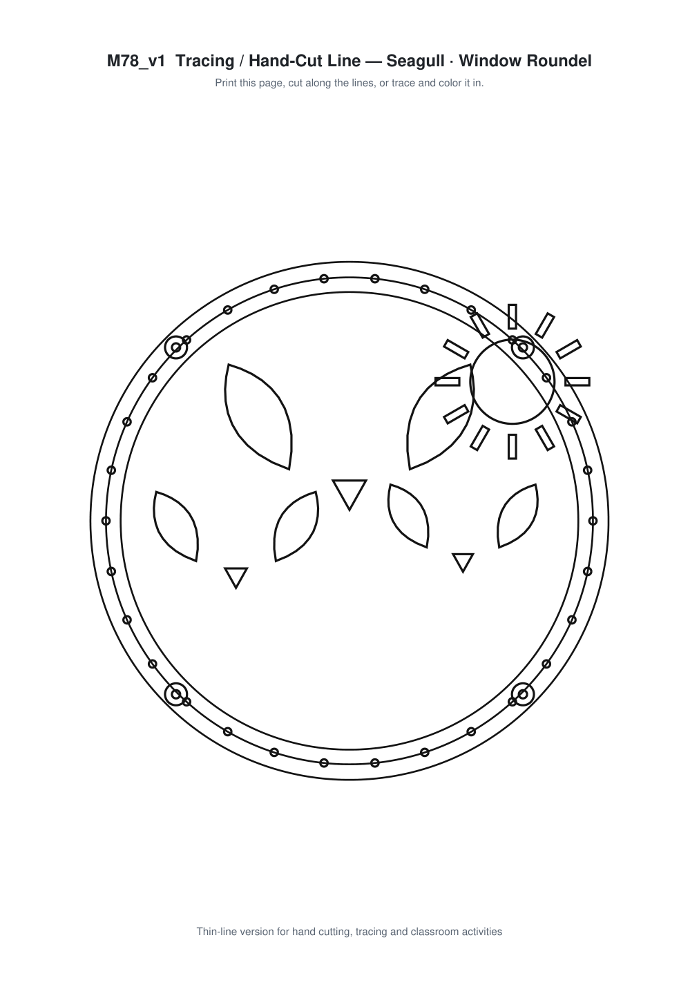 Seagull Window Roundel Paper Cut - Free SVG + PDF Pack - line art