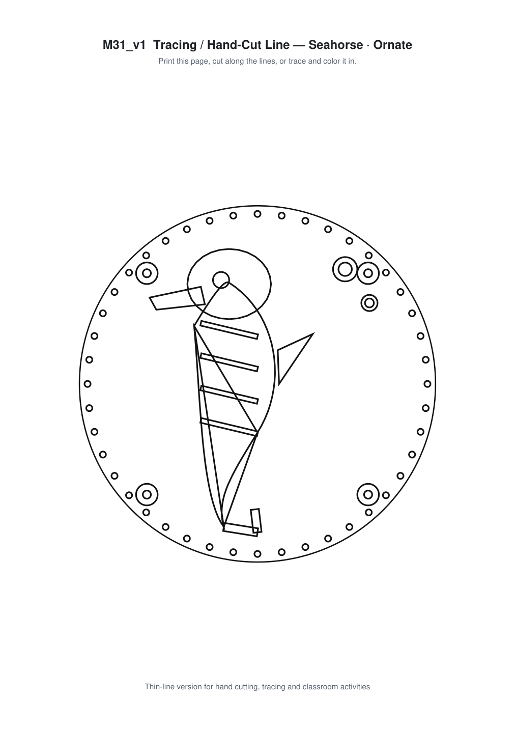 Seahorse Ornate Paper Cut Panel - Free SVG + PDF Pack - line art