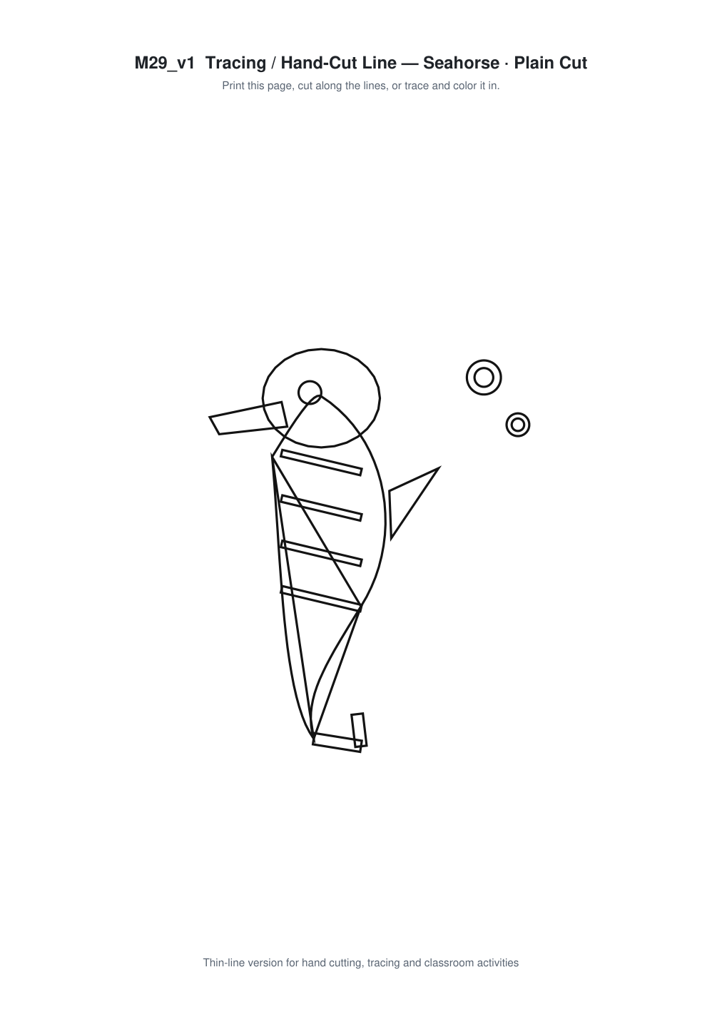 Seahorse Paper Cut Template - Free SVG + PDF Pack - line art