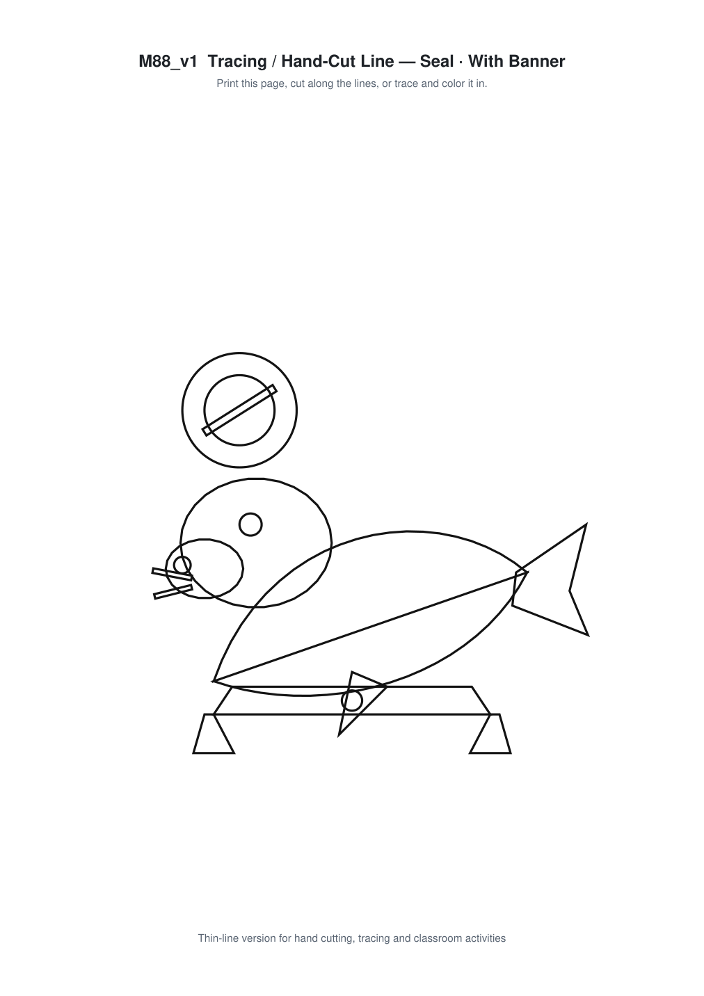 Seal Banner Paper Cut - Free SVG + PDF Pack - line art