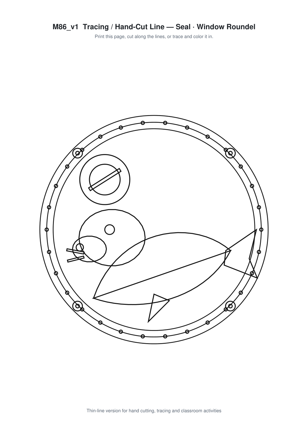 Seal Window Roundel Paper Cut - Free SVG + PDF Pack - line art