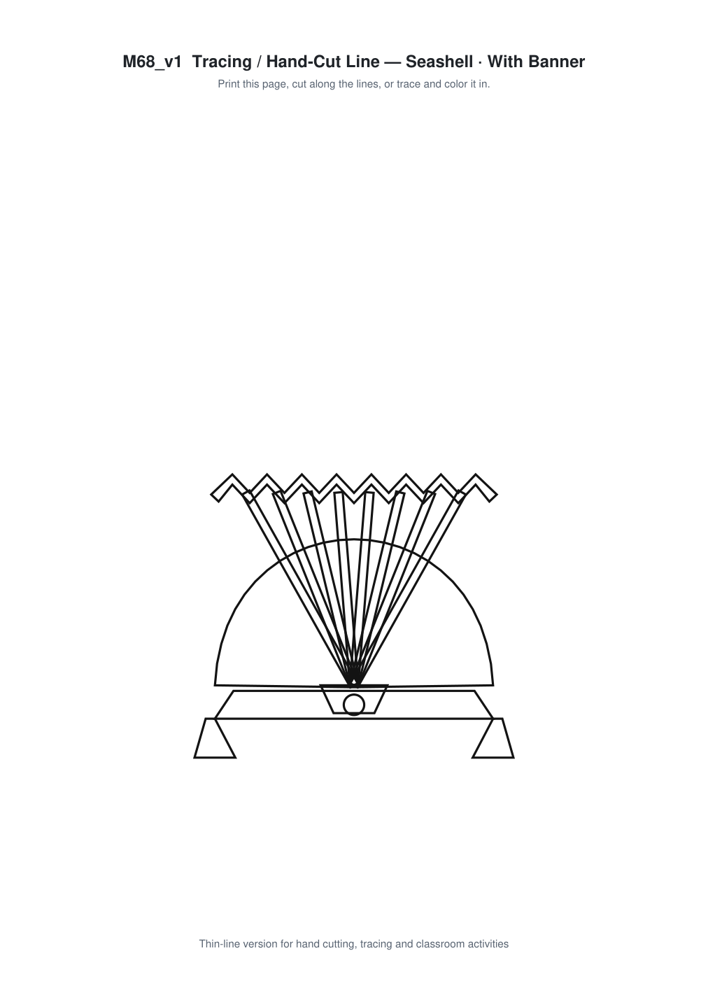 Seashell Banner Paper Cut - Free SVG + PDF Pack - line art
