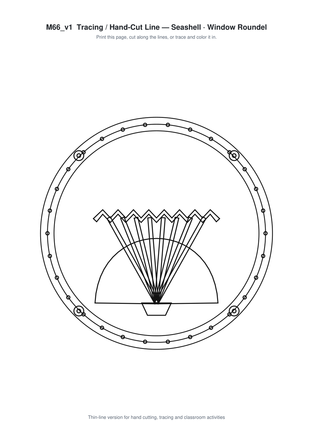 Seashell Window Roundel Paper Cut - Free SVG + PDF Pack - line art