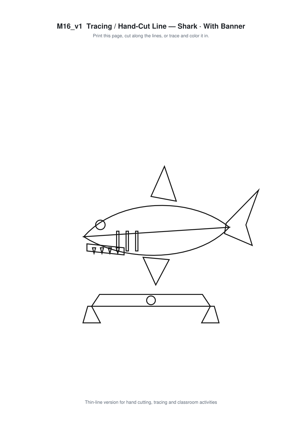 Shark Banner Paper Cut - Free SVG + PDF Pack - line art