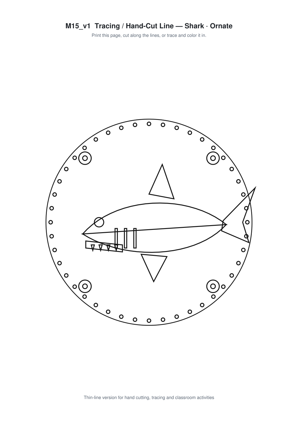 Shark Ornate Paper Cut Panel - Free SVG + PDF Pack - line art