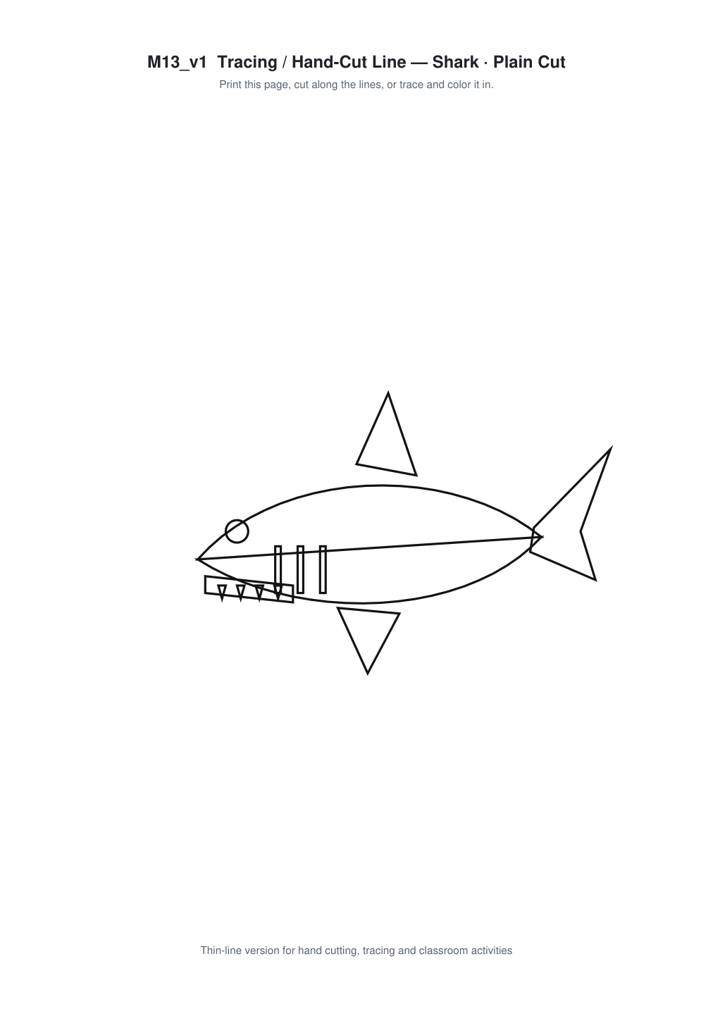 Shark Paper Cut Template - Free SVG + PDF Pack - line art
